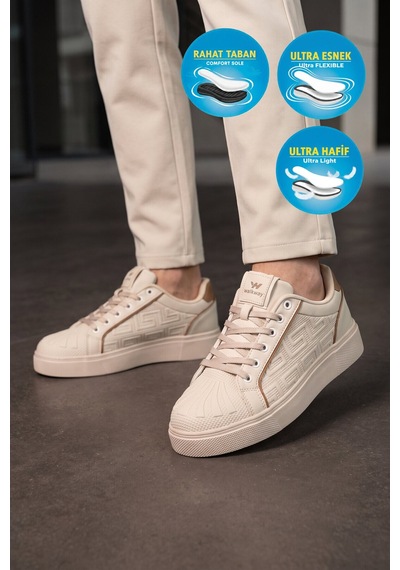 Walkway Bej Bağcıklı Kalın Tabanlı Rahat Şık Unisex Casual Yürüyüş Ve Spor Ayakkabı Sneaker 26201 G