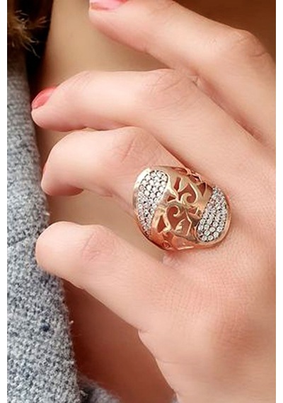 Zirkon Taşlı 925 Ayar Gümüş Rose Yüzük 19