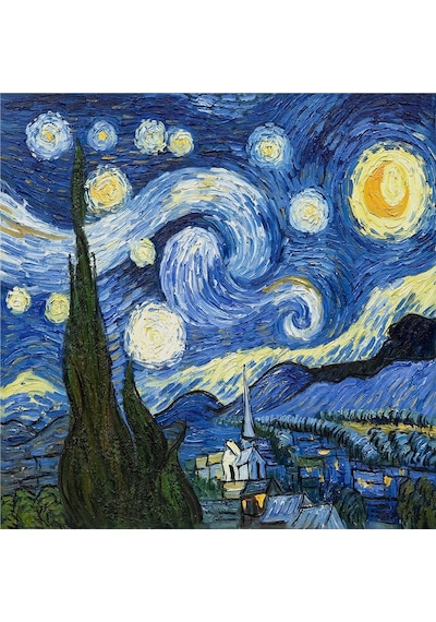 Van Gogh Yıldızlı Gece Ve Eserleri Doğal Taş Bardak Altlığı 4'lü Set - Natural Stone Coasters - Taş Çok Renkli