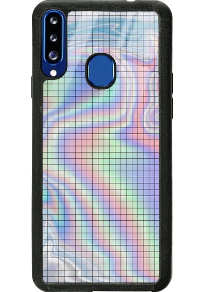 Samsung Uyumlu A20s Neon Dama Tasarımlı Glossy Telefon Kılıfı Siyah