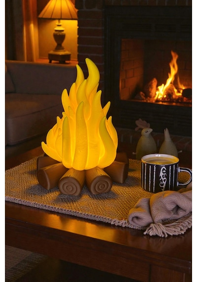3d Baskı 16 Cm Kamp Ateşi Led Mum Dekoratif Tealight Gece Lambası Masa Üstü Aydınlatma Sarı-16cm
