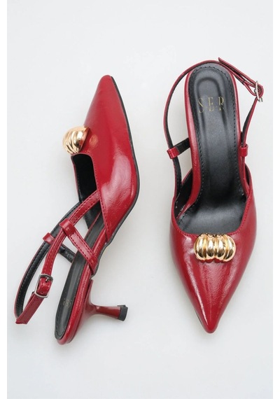 Sermoda Topuklu Kadın Ayakkabı - 5 Cm İnce Topuklu Sivri Burun Kadın Stiletto Ayakkabı Bordo Yanki