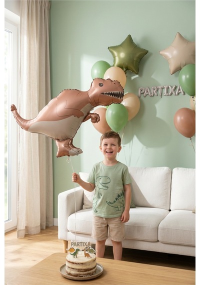 Mat Kahverengi T-rex Retro Dinozor Folyo Balon 64x40 Cm Dinozor Temalı Çocuk Doğum Günü Parti Süsü Çok Renkli