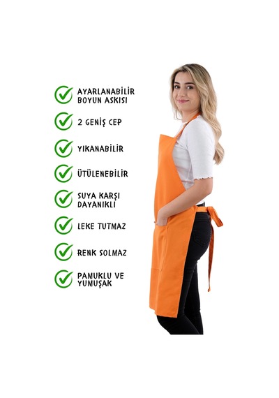 Sevilya Simple Ayar Askılı Mutfak Önlüğü Turuncu