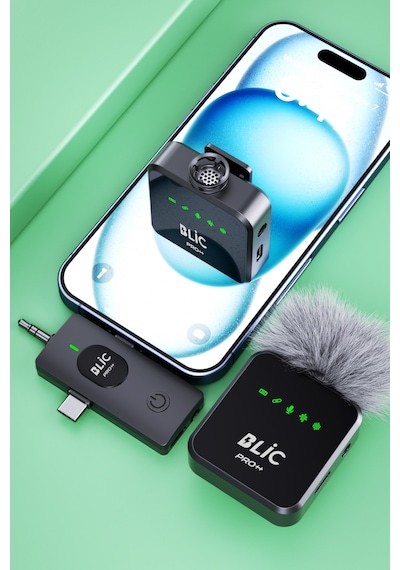 Blic Pro++ Bwc-06 3'ü 1 Arada 2.4g Kablosuz Çift Yaka Mikrofonu Dijital Ekranlı, Type-c / Lightnin