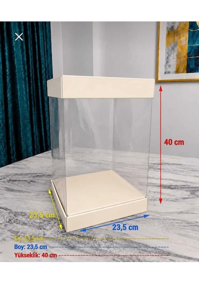 Asetat Gelin&damat Çeyiz Bohça Kutusu Fil Dişi Şeffaf Katlanabilir Demonte Büyük Boy 23,5 23,5 40cm 1adet