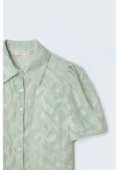 Sateen Nakışlı Kısa Kollu Gömlek - Mint-137756 Mint Yeşili