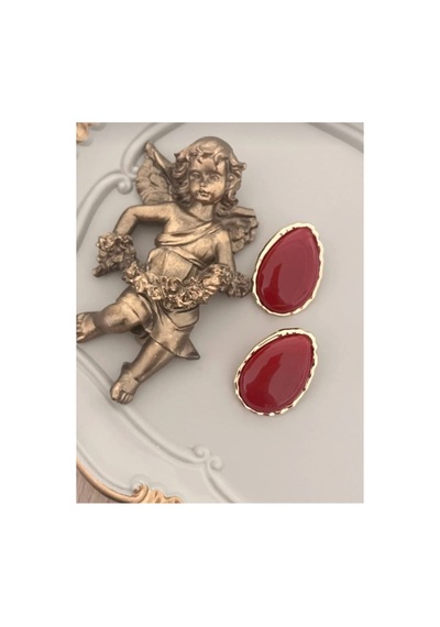 Lunarie İri Damla Kırmızı Taşlı Vintage Statement Küpe