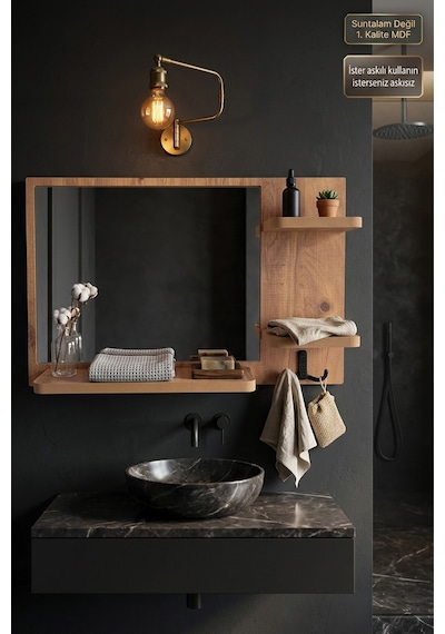 Antik Ahşap Dekoratif Ayna Raflı Askılıklı Ayna Banyo Lavabo Wc Aynası Oda Dresuar Koridor Konsol Mutfak Makyaj Aynası Ynr-04x Atlantik Çam