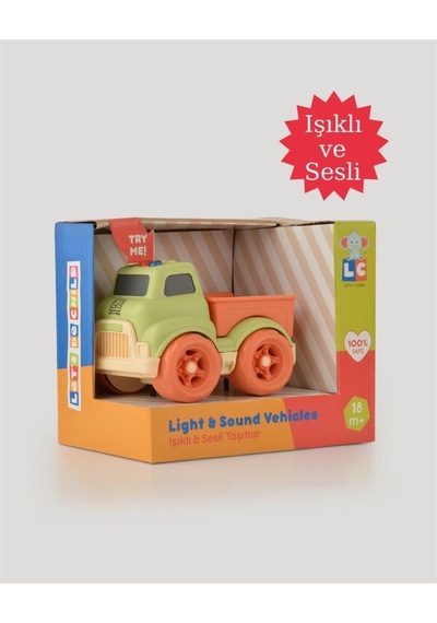 Let's Be Child Sesli Ve Işıklı Minik Pikap 31016 Yeşil - Turuncu Kasalı, Çocuklar İçin Oyuncak Pikap