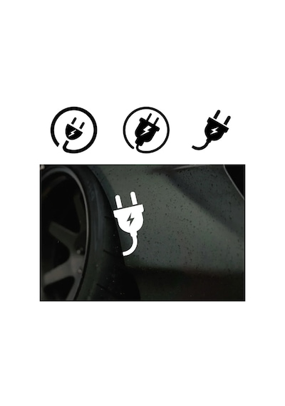 Elektrikli Araba Tampon Fiş Priz Logosu Sticker Etiket Beyaz 14 Cm
