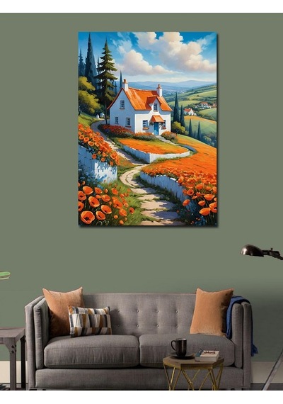 Kanvas Tablo Gelincikli Köy Evi 100cmx140cm