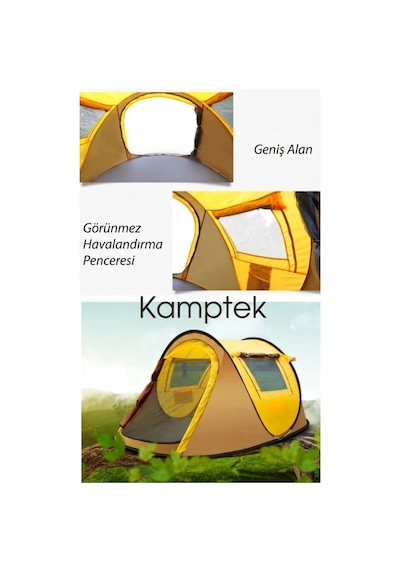 Pratik Pop-up Kamp Çadırı - 3 Kişilik Otomatik Kurulum, Su Geçirmez & Sinekli Korumalı 220 120 90 Cm Sarı