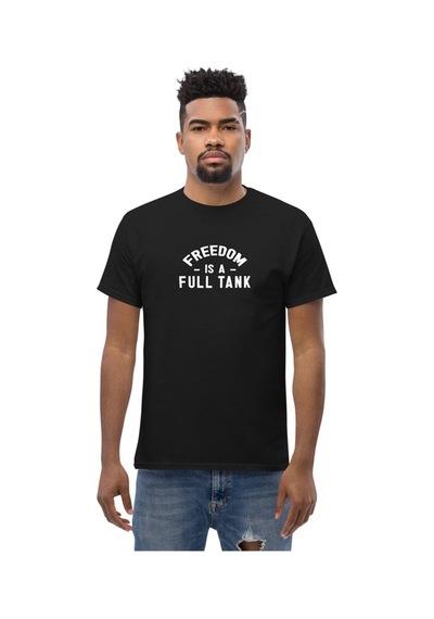 Wildstyle Freedom Is A Full Tank Motosiklet Özgürlük Vintage Baskılı Unisex Bisiklet Yaka Pamuklu Tişört - Siy