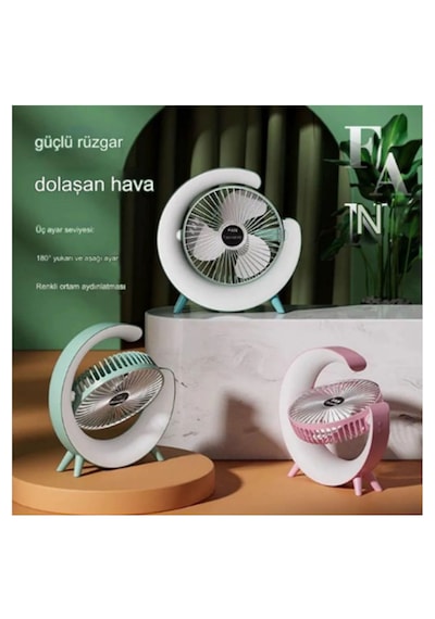 Masaüstü Vantilatör Usb Şarjlı Rgb Led Işıklı 3 Kademeli Fan