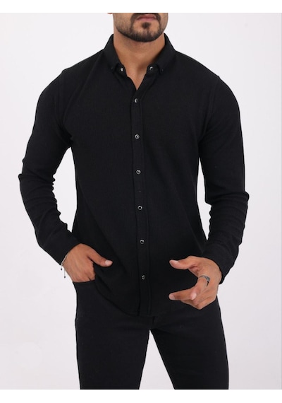 Classics Men Troy Uzun Kol Slim Fit Erkek Gömlek-6974 Siyah