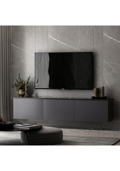 Neon 3 Kapaklı Duvara Monte Tv Ünitesi, Tv Sehpası Antrasit Mermer Desen - Antrasit Antrasit Neon 3 Kapaklı Duvara Monte Tv Ünitesi, Tv Sehpası Antrasit Mermer Desen - Antrasit Antrasit
