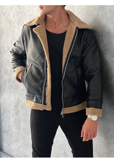 Modefendi Full Kürklü Yarı Oversize Deri Mont Kahverengi