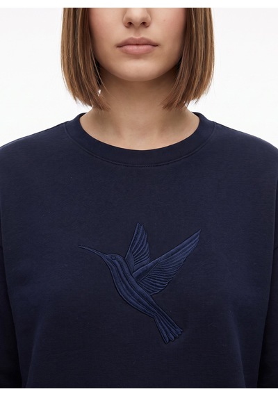 Fabrika Lacivert Kadın Bisiklet Yaka Loose Fit Nakışlı Sweatshirt F6wl-swt0087