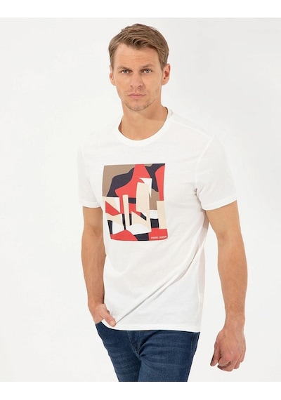 Pierre Cardin Slim Fit Baskılı Bisiklet Yaka Erkek Tişört Renkli