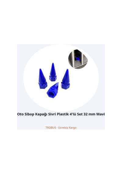 Trobus Oto Sibop Kapağı Sivri Plastik 4'lü Set 32 Mm Mavi