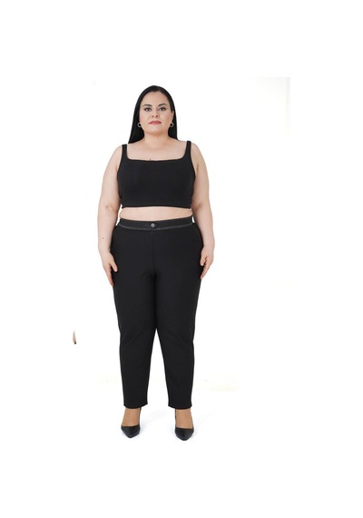 Kadın Büyük Beden Boru Paça Toparlayıcı Yüksek Bel Siyah Ekstra Battal Pantalon