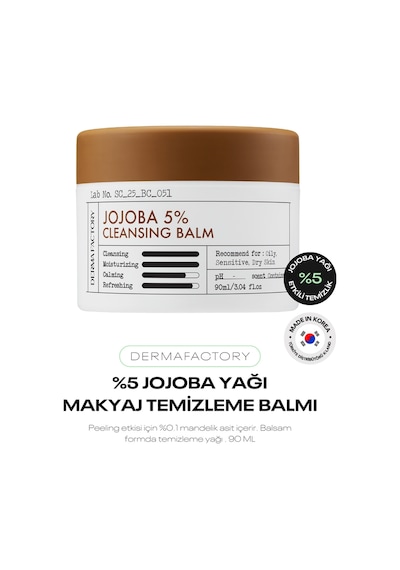 Jojoba Yağı İçeren Makyaj Temizleme Balmı Derma Factory Jojoba %5 Cleansing Balm