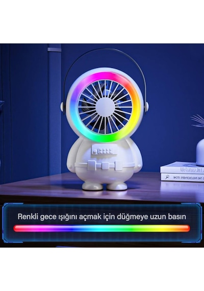 Polham 1500mah Şarjlı Rgb Işıklı Taşınabilir Süper Hızlı Serinletici Vantilatör, Masaüstü El Fanı