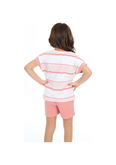 Toontoy Kids Toontoy Kız Çocuk Çizgili Kalp Nakışlı Şortlu Takım Koyu Pudra