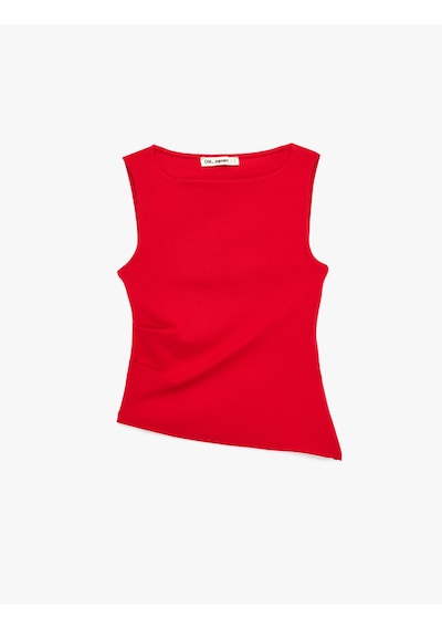 Koton Slim Fit Asimetrik Kesim Kolsuz Kayık Yaka Bluz Kırmızı 6sal30049ık