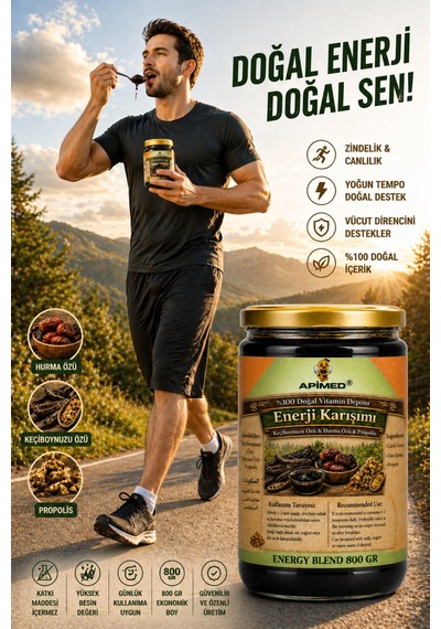 Enerji Karışımı 800 Gr Keçiboynuzu Özü, Hurma Özü Ve Propolis Ve Süzme Çiçek Balı 850gr