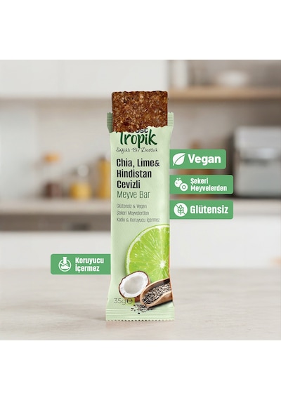 Chia, Lime Ve Hindistan Cevizli Aromalı Meyve Bar 35 G Meyve İçeren Pratik Atıştırmalık 5 Adet