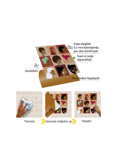 Tink KENDİNDEN YAPIŞKANLI KADIN FİGÜRLERİ DESENLİ PVC KARO 30X30