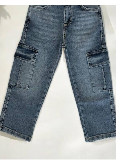 Çikoby Erkek Çocuk Yan Cepli Kargo Yumuşak Esnek Kot Pantolon-14955 Mavi