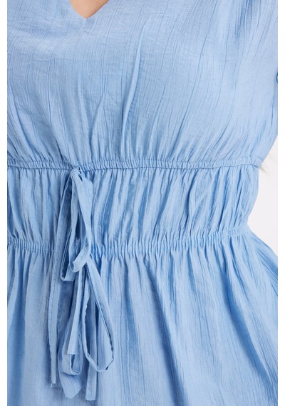 Tudors Kadın Standart Fit Normal Kesim V Yaka Beli Büzgülü Bağcıklı Bluz Geniş Paça Mavi Pantolon Takım-51027 Tudors Kadın Standart Fit Normal Kesim V Yaka Beli Büzgülü Bağcıklı Bluz Geniş Paça Mavi Pantolon Takım-51027