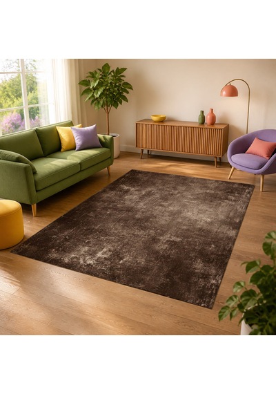 Kartela Halı Grunge Halı Kaymaz Taban Makinede Yıkanabilir Halı Kahverengi - 100 X 150 Cm