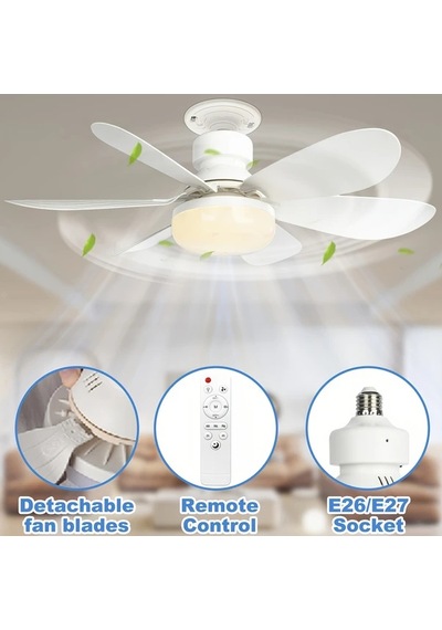Wangxi Beyaz 30w Uzaktan Kumandalı Soketli Fan Işıklı 20 5in Akıllı Tavan Vantilatörü 3 Hız Ayarlı