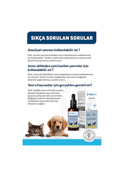 Onevet Yavru Kedi ve Köpekler İçin Gelişim Destekleyici Amino-Sol Damla 50 Ml