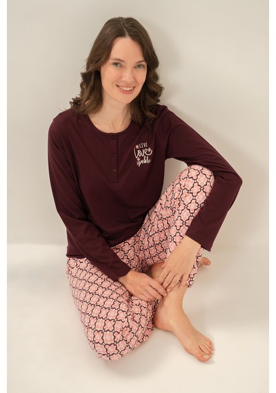 Arnetta Kadın Live Love Sparkle Mor Uzun Kol Pijama Takım Ar3760-s-v1 Ar3760-s-v1