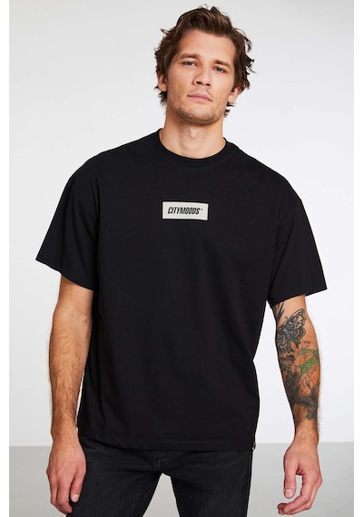 Grımelange Inventıon Erkek %100 Organik Pamuklu Kalın Dokulu Baskı Detaylı Oversize Siyah T-shirt Siyah