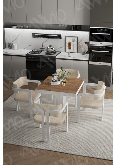 Avvio Sofia Lake Mdf Ayak Tokyo Demonte Sandalye 80x80 Yemek Masası Mutfak Masası 4 Kişilik Akça