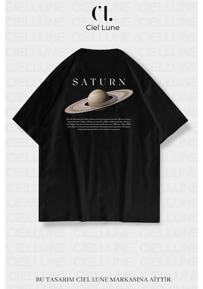 Nevermind Unisex Kadın Erkek Saturn Baskılı Özel Tasarım Oversize Siyah