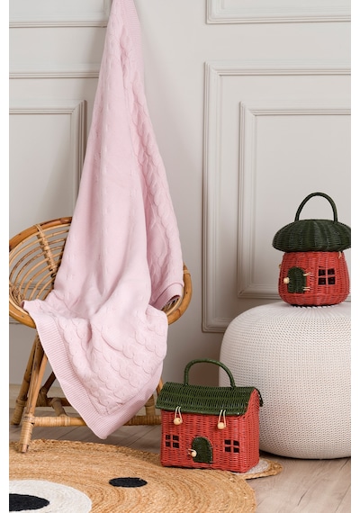Toffy Toz Pembe Örgü Bebek Battaniyesi 100x100 Pembe