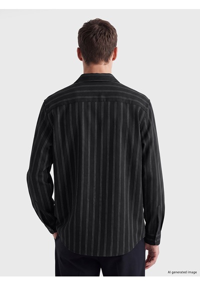 Lcw Vision Siyah Slim Fit Çizgili Erkek Gömlek