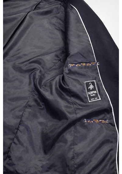 Plus Scorpion Erkek Lacivert Mono Yaka Likralı Blazer Ceket Esnek Konfor Kumaş, Tek Düğmeli Slim Fit Siyah