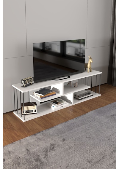 Tv Sehpası Tv Ünitesi Raflı 140 Cm Gzd Beyaz Beyaz