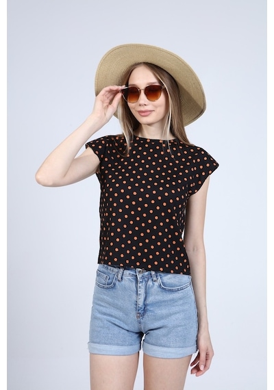 Neslice Kadın Puantiyeli Vatkalı T-Shirt Siyah