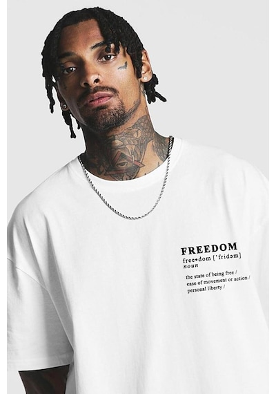 Unisex Örme Fredoom Basklı Beyaz %100 Pamuk T-shirt. Beyaz