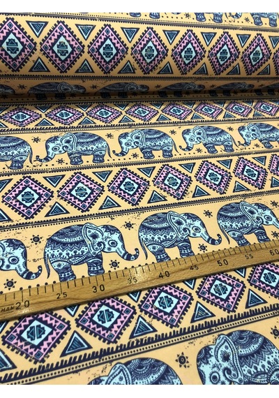 Enesar Home Elephant Etnik Fil Desenli Kumaş Kırlentlik Döşemelik Kumaş Dijital Baskı 100 x 140 cm