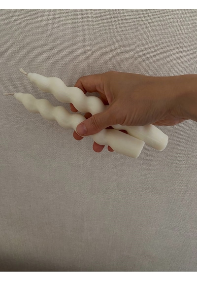 2'li Doğal Renk Burgulu Şamdan Soya Mumu Doğal Kokulu Uzun Çubuk